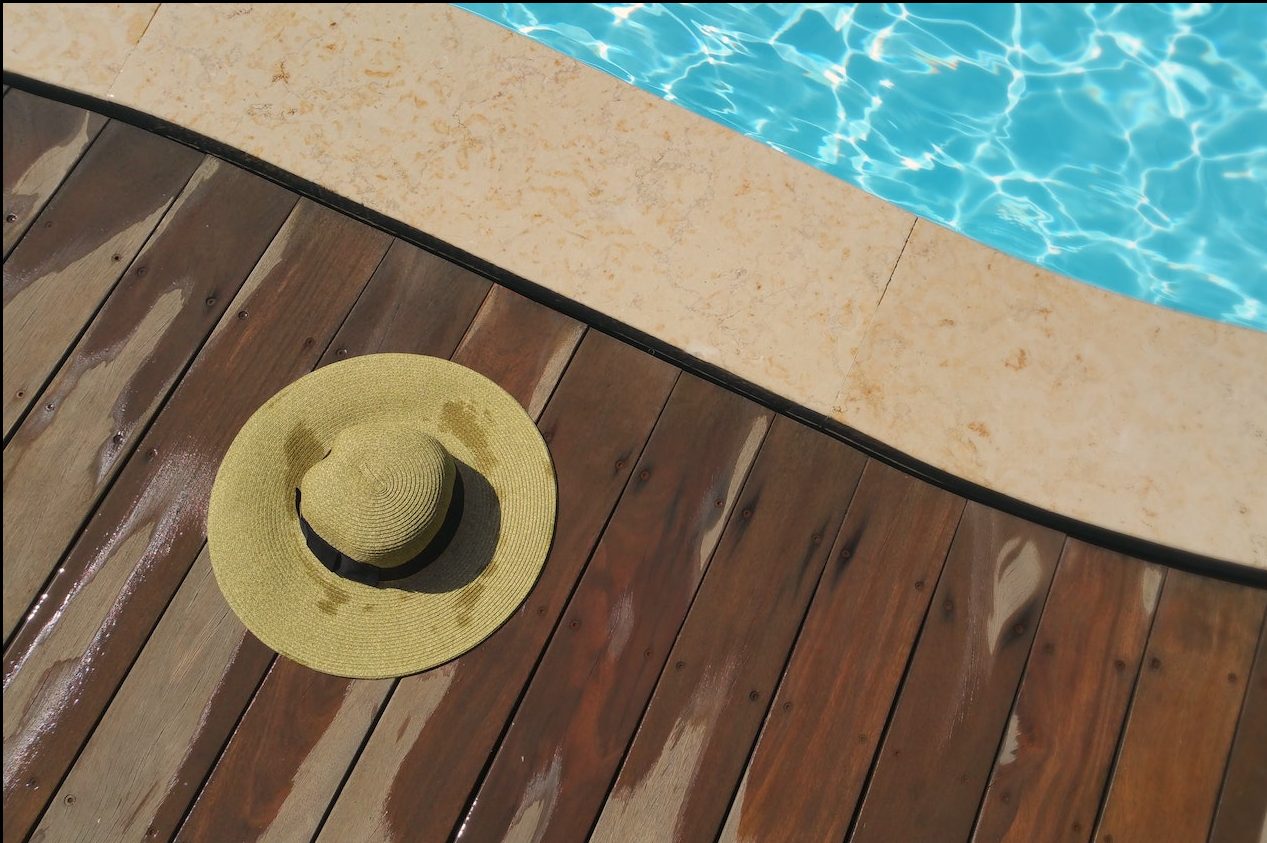 Pool Deck View with beach hat
